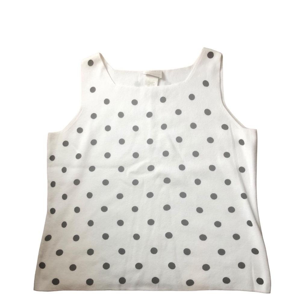 VTG Designers Originals  Square Neck Sleeveless White Sweater XL Black Polka Dot
